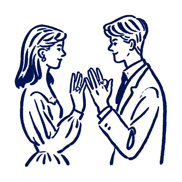 指輪を見せ合う男女の線画イラスト